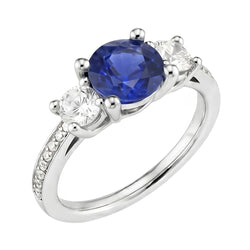 Srilanka Sapphire Diamond Round Cut Ring 3,50 karaat witgoud 14K