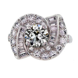 Stokbrood & Ronde Oude Geslepen Echt Diamanten Fancy Ring Gedraaide Schacht 4,50 Karaat