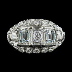 Verlovingsring met baguette- en smaragdgeslepen uit de aarde gewonnen diamanten, antieke stijl, 6.75 karaat