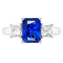 Afbeelding in Gallery-weergave laden, Stralende 3 steen blauwe saffier ring &amp; prinses Natuurlijke echte diamant ( niet in het laboratorium gekweekt )en 3 karaat
