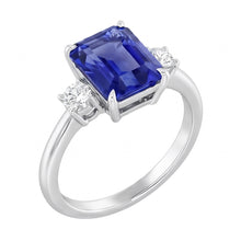 Afbeelding in Gallery-weergave laden, Stralende 3 stenen blauwe saffier ring 1,25 karaat kleine ronde Natuurlijke echte diamant ( niet in het laboratorium gekweekt )en
