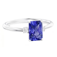 Afbeelding in Gallery-weergave laden, Stralende 3 stenen blauwe saffier ring 1,25 karaat kleine ronde Natuurlijke echte diamant ( niet in het laboratorium gekweekt )en
