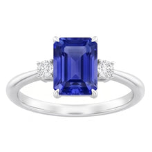Afbeelding in Gallery-weergave laden, Stralende 3 stenen blauwe saffier ring 1,25 karaat kleine ronde Natuurlijke echte diamant ( niet in het laboratorium gekweekt )en
