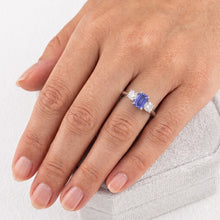 Afbeelding in Gallery-weergave laden, Stralende 3 stenen blauwe saffier ring 1,25 karaat kleine ronde Natuurlijke echte diamant ( niet in het laboratorium gekweekt )en
