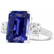 Afbeelding in Gallery-weergave laden, Natuurlijke Echte (Niet Labgekweekt) Radiant Drie Stenen Ring met Blauwe Saffier &amp; Accentstenen 6 Karaat Dames Sieraden
