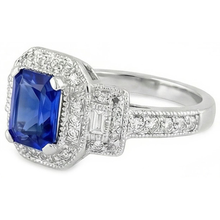 Afbeelding in Gallery-weergave laden, Stralende Halo Ring Antieke Stijl Blauwe Saffier &amp; Diamanten 3 Karaat
