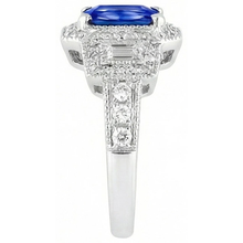 Afbeelding in Gallery-weergave laden, Stralende Halo Ring Antieke Stijl Blauwe Saffier &amp; Diamanten 3 Karaat
