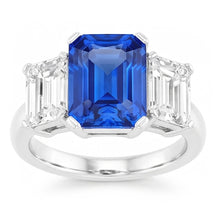 Afbeelding in Gallery-weergave laden, Stralende Natuurlijke echte diamant ( niet in het laboratorium gekweekt )en sieraden 3 karaat drie steen blauwe saffier ring
