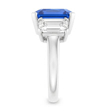 Afbeelding in Gallery-weergave laden, Stralende Natuurlijke echte diamant ( niet in het laboratorium gekweekt )en sieraden 3 karaat drie steen blauwe saffier ring
