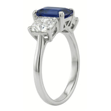 Afbeelding in Gallery-weergave laden, Stralende Natuurlijke echte diamant ( niet in het laboratorium gekweekt )en sieraden Smaragd blauwe saffier 3 stenen ring 3 karaat
