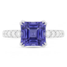 Afbeelding in Gallery-weergave laden, Stralende edelsteen blauwe saffier Natuurlijke echte diamant ( niet in het laboratorium gekweekt )en ring Triple Prong Set 3 karaat
