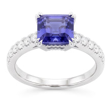 Afbeelding in Gallery-weergave laden, Stralende edelsteen blauwe saffier Natuurlijke echte diamant ( niet in het laboratorium gekweekt )en ring Triple Prong Set 3 karaat
