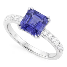 Afbeelding in Gallery-weergave laden, Stralende edelsteen blauwe saffier Natuurlijke echte diamant ( niet in het laboratorium gekweekt )en ring Triple Prong Set 3 karaat
