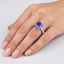 Afbeelding in Gallery-weergave laden, Stralende edelsteen blauwe saffier Natuurlijke echte diamant ( niet in het laboratorium gekweekt )en ring Triple Prong Set 3 karaat
