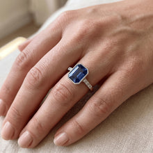 Afbeelding in Gallery-weergave laden, Stralende geslepen bezel set ring Ceylon saffier &amp; Natuurlijke echte diamant ( niet in het laboratorium gekweekt ) 3,50 karaat
