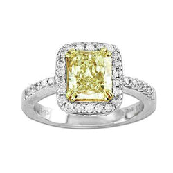 Stralende geslepen gele saffier edelsteen ring wit goud diamant 2,5 ct.