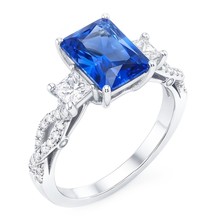 Afbeelding in Gallery-weergave laden, Stralende saffier edelsteen ring 3 stenen gedraaide stijl 3,50 karaat
