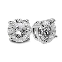 Stud Dames Oorbel Witgoud 14K Prong Set Ronde Diamant 1,90 Ct.