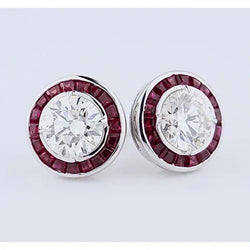 Stud Echt Diamond Oorbellen 4 karaat Birma Ruby White Gold 14K