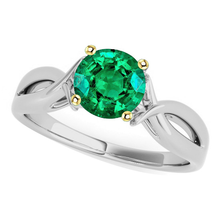 Afbeelding in Gallery-weergave laden, Smaragd Rond Geslepen Sieraadsteen Ring in Bicolor 14K Goud – hoofdaanzicht
