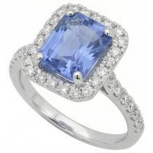 Afbeelding in Gallery-weergave laden, Prong Gezet Ceylonsaffier Met Natuurlijke uit de aarde gewonnen Diamanten 4 Ct Ring Witgoud 14K
