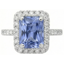 Afbeelding in Gallery-weergave laden, Prong Gezet Ceylonsaffier Met Natuurlijke uit de aarde gewonnen Diamanten 4 Ct Ring Witgoud 14K
