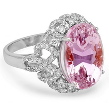 Afbeelding in Gallery-weergave laden, Tandenset 36,75 ct roze kunziet met diamanten ring wit goud 14k
