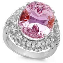 Afbeelding in Gallery-weergave laden, Tandenset 36,75 ct roze kunziet met diamanten ring wit goud 14k
