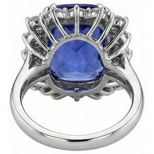 Afbeelding in Gallery-weergave laden, echte round tanzaniet 4karaat ring met diamantaccenten
