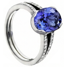 Afbeelding in Gallery-weergave laden, Tanzaniet ovale en ronde Natuurlijke echte diamanten ( niet in een laboratorium gekweekt ) 3,75 karaat edelsteen ring sieraden
