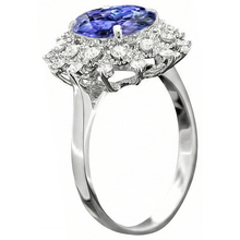Afbeelding in Gallery-weergave laden, Tanzaniet ronde Natuurlijke echte diamant ( niet in het laboratorium gekweekt ) 3.75 karaats ring wit goud 14K
