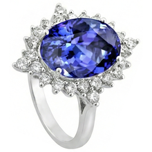 Afbeelding in Gallery-weergave laden, Tanzanite ovale Natuurlijke echte diamanten ( niet in een laboratorium gekweekt ) verlovingsring 8,50 karaat edelsteen sieraden Nieuw
