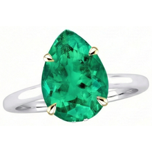 Afbeelding in Gallery-weergave laden, Druppelvormig Fijne Smaragd ring in Bicolor 14K Goud – zijaanzicht
