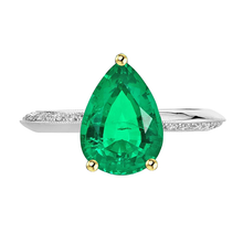 Afbeelding in Gallery-weergave laden, Colombiaanse Smaragd Druppelvormig Sieraadsteen Ring in Bicolor 14K Goud – hoofdaanzicht
