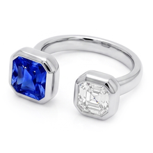 Afbeelding in Gallery-weergave laden, Toi et Moi Asscher Diamond Ring Bezel Set Radiant Sapphire 2,50 karaat

