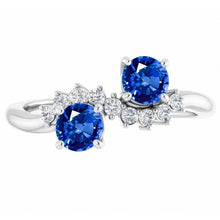 Afbeelding in Gallery-weergave laden, Toi et Moi Diamanten Ring 1.18 Karaat Ceylon Sapphire Vrouwen Sieraden 14K
