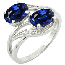 Afbeelding in Gallery-weergave laden, Toi et Moi antieke stijl ovale Sri Lankaanse saffier Natuurlijke echte diamanten ( niet in een laboratorium gekweekt ) ring 4.50 Ct
