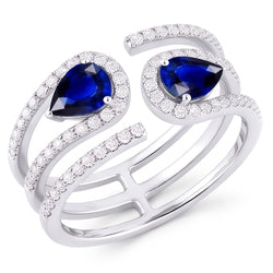 Toi et Moi gouden dames peer blauwe saffier Natuurlijke echte diamant ( niet in het laboratorium gekweekt )en ring 3,50 karaat