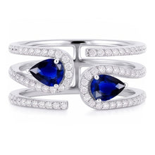 Afbeelding in Gallery-weergave laden, Toi et Moi gouden dames peer blauwe saffier Natuurlijke echte diamant ( niet in het laboratorium gekweekt )en ring 3,50 karaat
