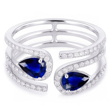 Afbeelding in Gallery-weergave laden, Toi et Moi gouden dames peer blauwe saffier Natuurlijke echte diamant ( niet in het laboratorium gekweekt )en ring 3,50 karaat
