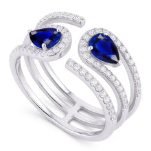 Afbeelding in Gallery-weergave laden, Toi et Moi gouden dames peer blauwe saffier Natuurlijke echte diamant ( niet in het laboratorium gekweekt )en ring 3,50 karaat
