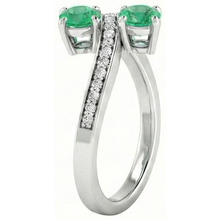 Afbeelding in Gallery-weergave laden, Toi et Moi ronde groene smaragd 2,60 karaat Natuurlijke echte diamanten ( niet in een laboratorium gekweekt ) ring wit goud 14K
