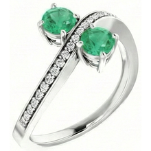Afbeelding in Gallery-weergave laden, Toi et Moi ronde groene smaragd 2,60 karaat Natuurlijke echte diamanten ( niet in een laboratorium gekweekt ) ring wit goud 14K
