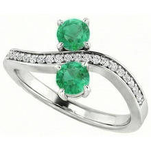 Afbeelding in Gallery-weergave laden, Toi et Moi ronde groene smaragd 2,60 karaat Natuurlijke echte diamanten ( niet in een laboratorium gekweekt ) ring wit goud 14K
