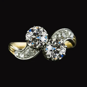 Toi Et Moi Gouden Ronde Oude Mijnwerker Echt Diamanten Ring Tweekleurig 4.50 Karaat