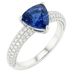 Triljoen edelsteen blauwe saffier ring pave set Natuurlijke echte diamant ( niet in het laboratorium gekweekt )en 3 karaat