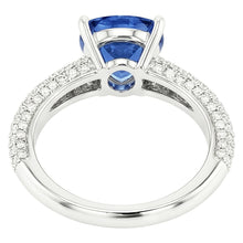 Afbeelding in Gallery-weergave laden, Triljoen edelsteen blauwe saffier ring pave set Natuurlijke echte diamant ( niet in het laboratorium gekweekt )en 3 karaat
