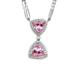Triljoen geslepen roze kunziet en diamant 14K witgouden hanger 23 ct.