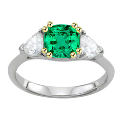 14 Karaat Tweekleurig Goud GIA Gekeurd Smaragd Sieraadsteen Ring