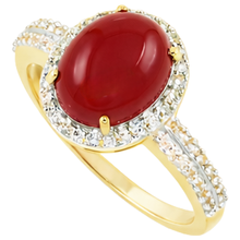 Afbeelding in Gallery-weergave laden, Trouwring 10.25 Ct Ovaal Koraal En Ronde Diamanten Goud Geel 14K
